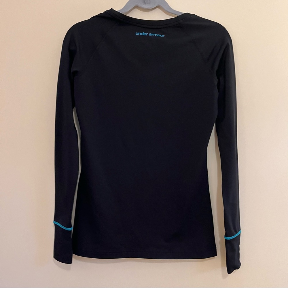Under Armour Women's Black Long Sleeve Tee with turquoise Accents. - Picture 5 of 8
